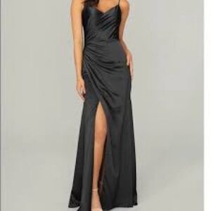 MoriLee Black Satin Formal Maxi Gown Size 14